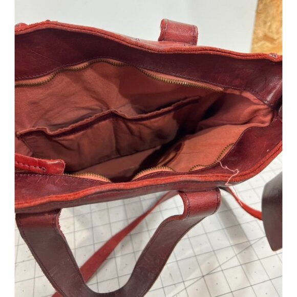 MALEDETTI TOSCANI Florence ITALY Tooled Red Leather Tote Bag Purse - Picture 10 of 15